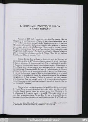 L'Économie Politique Selon Ahmed Midhat