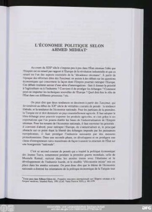 L'Économie Politique Selon Ahmed Midhat