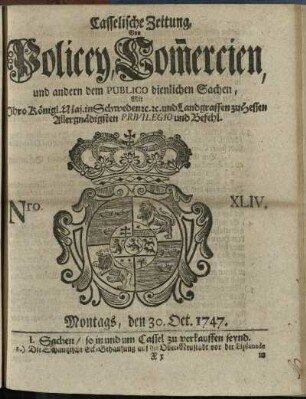 Nro. XLIV, Montags, den 30. Oct. 1747
