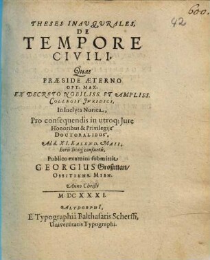 Theses Inaugurales, De Tempore Civili