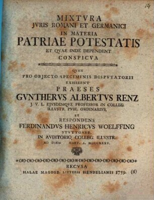 Mixtura iuris Romani et Germanici in materia patriae potestatis ... conspicua