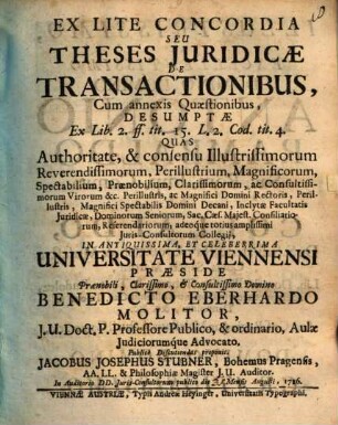 Ex lite concordia, seu theses ... de transactionibus