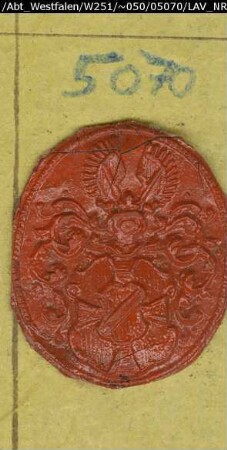 Siegler: Wildenstein Überlieferungsart: Stoff: Lack Farbe: rot Form: oval. Durchmesser: 22 mm Art: Typ: Umschrift:
