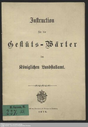 Instruction für die Gestüts-Wärter im Königlichen Landstallamt