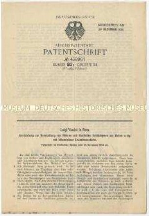 Patentschrift einer Vorrichtung zur Herstellung von Betonrohren, Patent-Nr. 438961