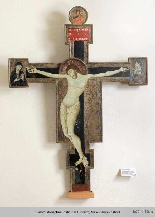 Kruzifix mit Maria, Johannes, Christus Pantokrator und einem Stifter