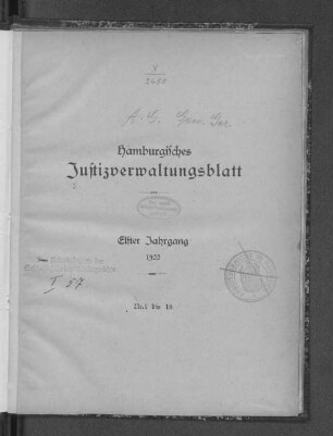 11.1922: Hamburgisches Justizverwaltungsblatt : HmbJVBL