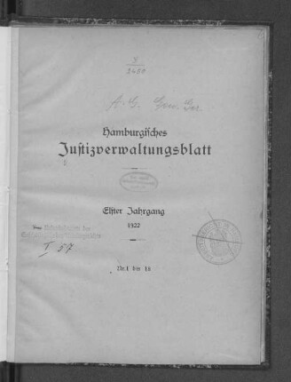 11.1922: Hamburgisches Justizverwaltungsblatt : HmbJVBL