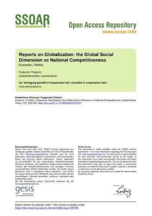 Reports on Globalization: the Global Social Dimension vs National Competitiveness