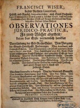 Observationes iuridico-practicae : in zwey Bücher abgetheilt ...