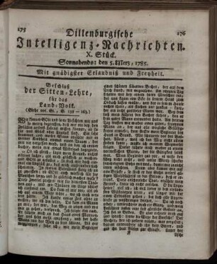 X. Stück. Sonnabends: den 5. Merz, 1785.
