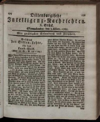X. Stück. Sonnabends: den 5. Merz, 1785.