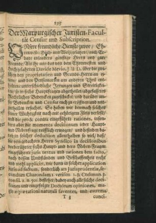 Der Marpurgischer Iuristen-Facultät Censur und Subscription.
