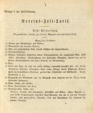 Beilagen I-III zur Zoll-Ordnung