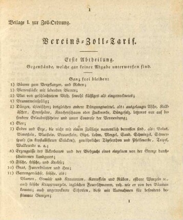 Beilagen I-III zur Zoll-Ordnung