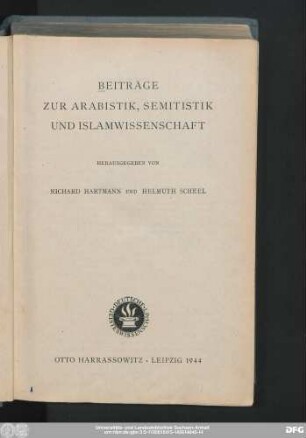 Beiträge zur Arabistik, Semitistik und Islamwissenschaft