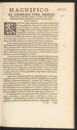 Magnifico Et Generoso Viro, Domino Carolo De Miltitz ...