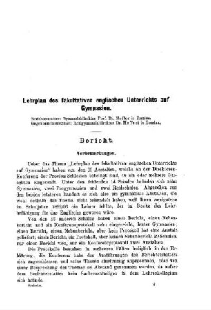 Lehrplan des fakultativen englischen Unterrichts auf Gymnasien : [Bericht]