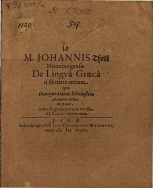 M. Johannis Theill ... De lingua Graeca dissertatio tentata