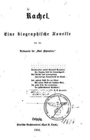 Rachel : eine biographische Novelle / von [R. Meyer]