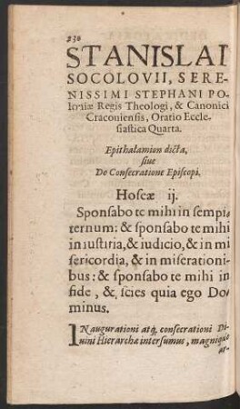 Stanislai Socolovii ... Oratio Ecclesiastica Quarta.