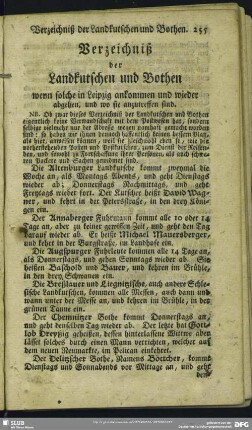 Verzeichniß der Landkutscher und Bothen