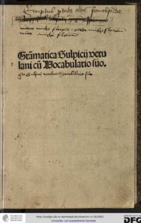 Grammatica cum vocabulario suo Joh. Sulpitii Verulani