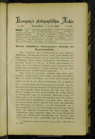 Directe Aufnahmen lebensgrosser Porträts bei Magnesiumlicht