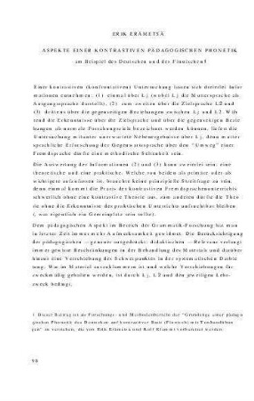 Aspekte einer kontrastiven pädagogischen Phonetik am Beispiel des Deutschen und des Finnischen