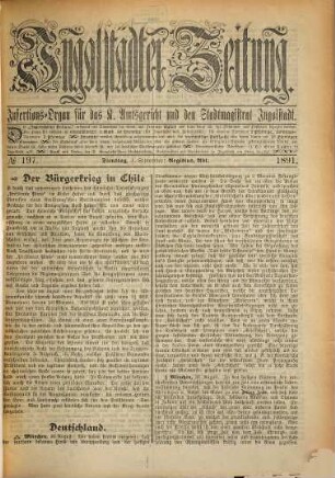 Ingolstädter Zeitung. 1891,9/12 = Jg. 20