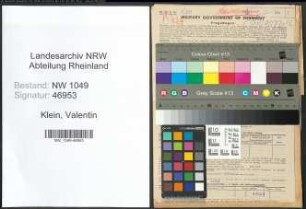 Entnazifizierung Valentin Klein , geb. 27.11.1892 (Kaufmann)