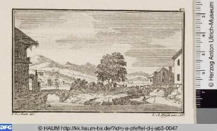 Landschaft mit Wanderer und Angler