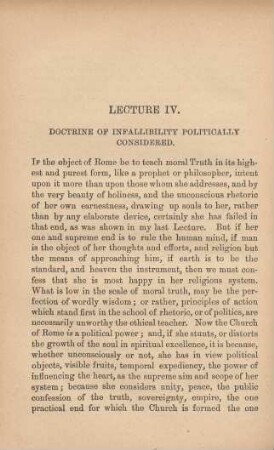 Lecture IV. Doctrine of infallibility politically considered
