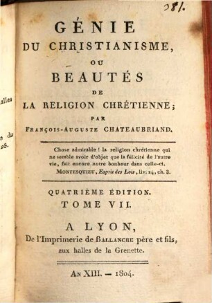 Génie du christianisme, ou beautés de la religion chrétienne. 7