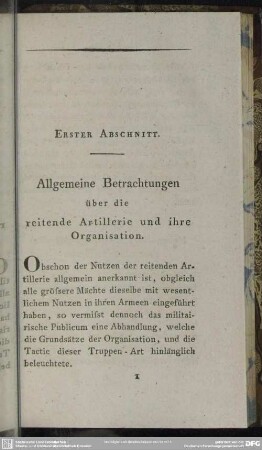 Erster Abschnitt. Allgemeine Betrachtungen über die reitende Artillerie und ihre Organisation