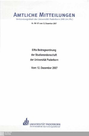 Elfte Beitragsordnung der Studierendenschaft der Universität Paderborn