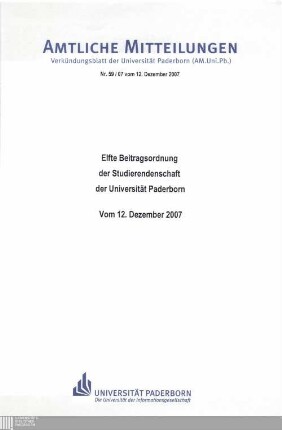 Elfte Beitragsordnung der Studierendenschaft der Universität Paderborn