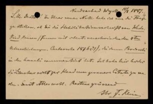 Nr. 4 Postkarte von Felix Klein an David Hilbert. Nordseebad Wyk, 18.8.1887