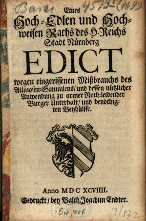 [Sammlung verschiedener Kirchengebete im Gebiet der Stadt Nürnberg aus verschiedenen Anlässen], 1699