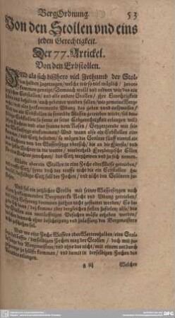 Von den Stollen und eins jeden Gerechtigkeit. Der 77. Artickel. Von den Erbstollen.