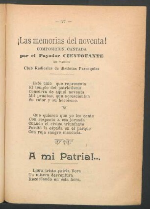 ¡Las memorias del noventa! : Composición cantada por el payador Cientofante en varios Club Radicales de distintas parroquias