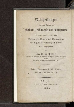Dritten Jahrganges 1. und 2. Heft. Ausgegeben im Februar 1835. - Ersten Jahrganges 1. und 2. Heft. Ausgegeben im Februar 1835.