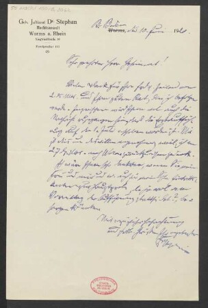 Brief an B. Schott's Söhne : 10.06.1920