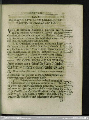 Cap. X. De Dispari Civitatum Collegio Et Utriusque Praecedentia