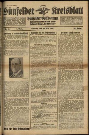 Erste Ausgabe vom Dienstag, den 30. Mai 1939.