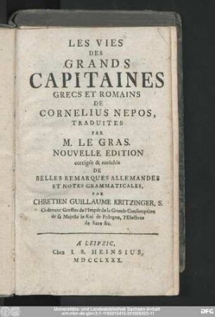 Les Vies Des Grands Capitaines Grecs Et Romains