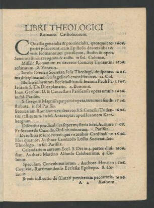 Libri Theologici Romano-Catholicorum.