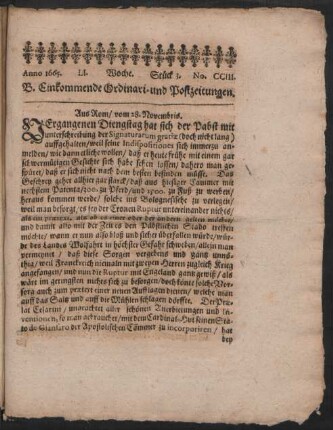 Anno 1665. LI. Woche. Stück 3. No. CCIII.