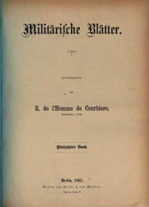 Militärische Blätter. 15. 1865