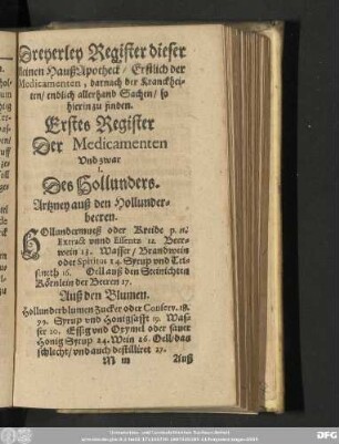 Erstes Register Der Medicamenten